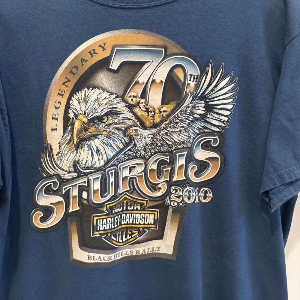 Harley-Davidson Black Hills Rally Sturgis 70th Anniversary 2010 Blue Graphic L - Picture 4 of 11